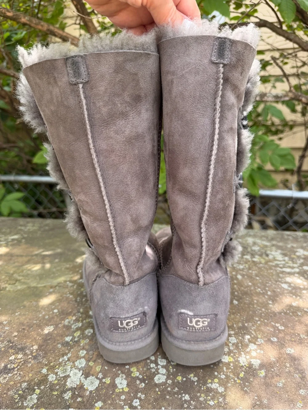 UGG Tall Button-Accent Suede Boots - Gray